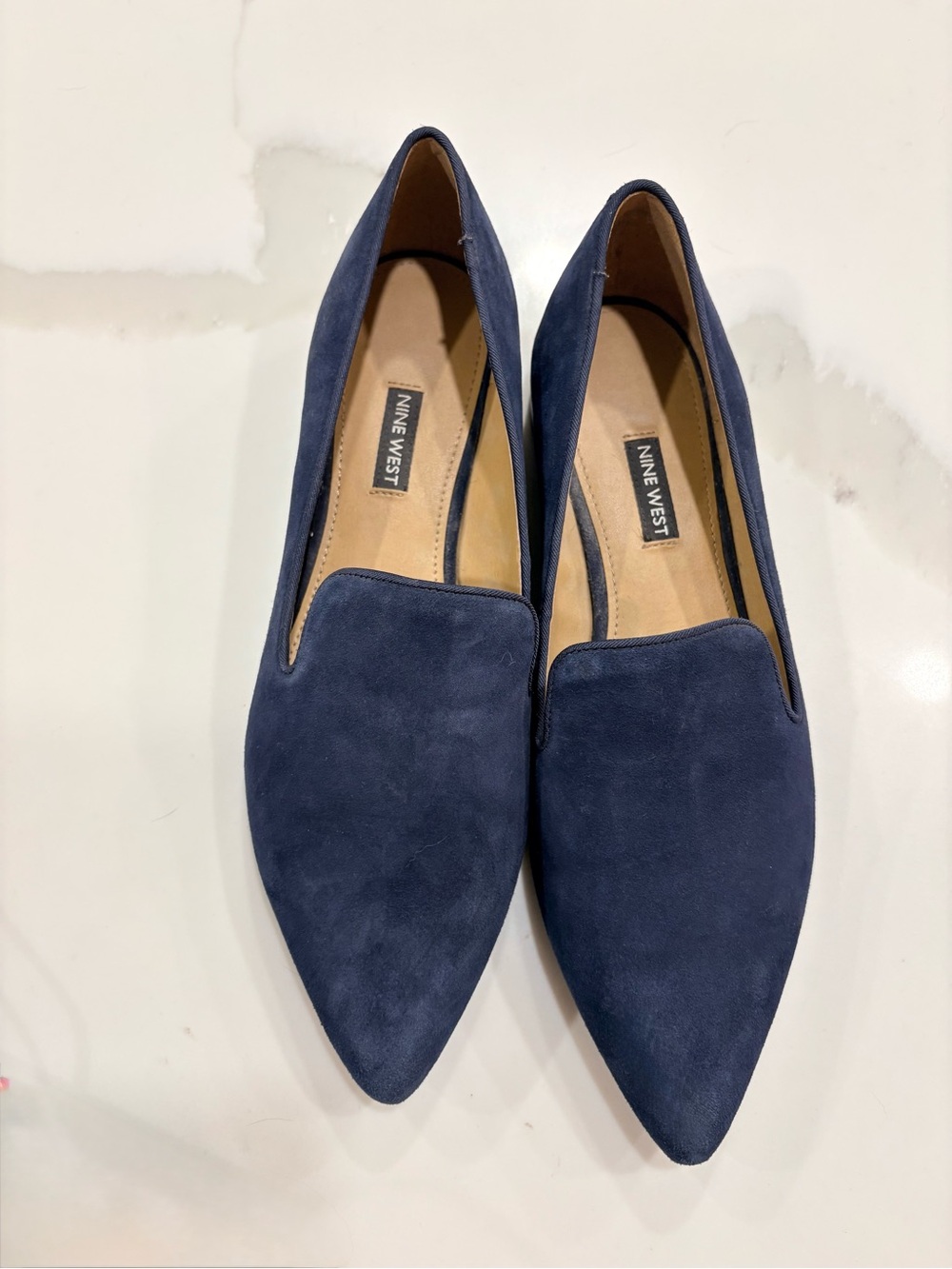 Nine West Navy Suede Pointed Slip-On Flats